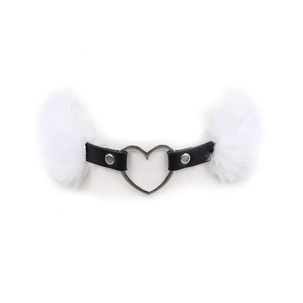 Succuba Detachable Fluffy Heart Pendant Choker Necklace Collar for Women and Men