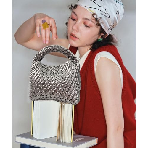 Image of JINMANXUE Fashion Mini Handbag For Women, Woven Tote Bucket Composite Bag Knitting Chain Bags, Crossbody Shoulder Purses