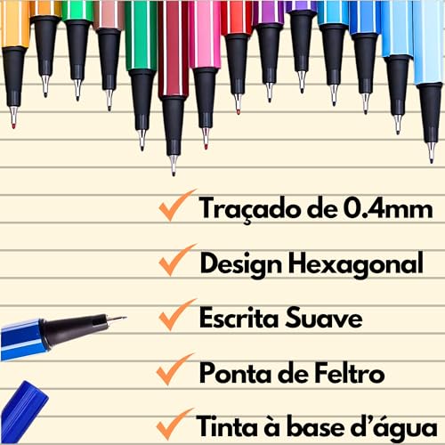 Kit de Canetas Fineliner Coloridas Ponta Fina 0.4mm para Desenho e Escrita Tinta Premium (36)