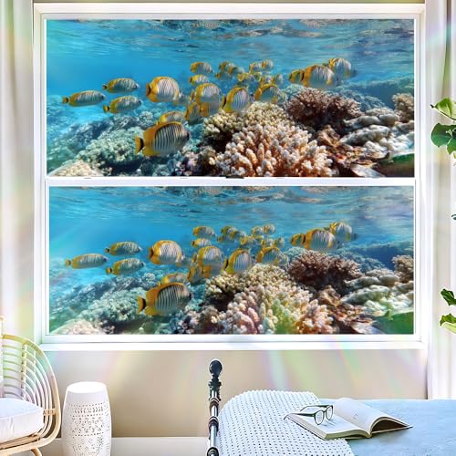 Image of Ocean Coral Reef Tropical Fish Window Film 39.37x17.32in Cling
