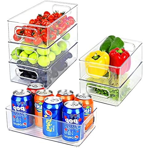 Herrfilk Fridge Organiser Set of 6, Transparent Stackable Storage Box with Handle, Tidy Fridge Organiser Set, Fridge Box Set for Kitchens, Kitchen Cupboards, Cupboards, BPA , Medium Cover