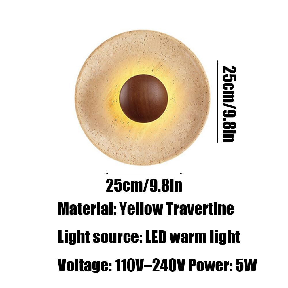 Lampada da parete rotonda in travertino giallo da 9,8 pollici