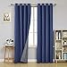 Produktbild Deconovo Verdunkelungsvorhang Leinenoptik Gardine mit Schaumbeschichtung Thermogardine Ösen 290x140 cm Dunkelblau 2er Set