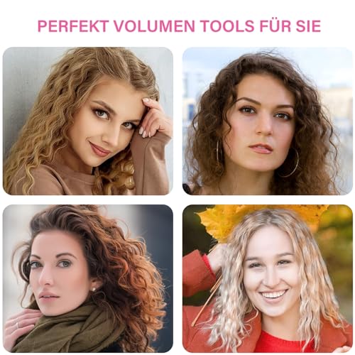 Mini Welleneisen für kurze haare - janelove 13mm Beach waves Lockenstab für kurze haare, 200°C Keramik Lockenstab 3 Fässer Welleneisen für Reisen - Rosa