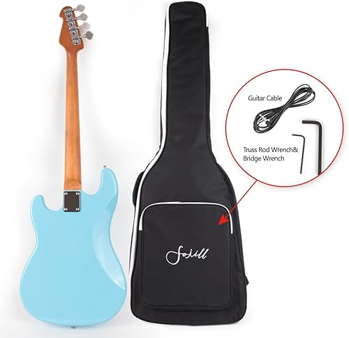 Miniatura 2 de Fojill Bajo eléctrico estándar de tamaño completo, cuatro 4 cuerdas, mano derecha, cuerpo de tilo canadiense, cuello de arce canadiense, diapasón de