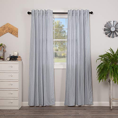 Vhc Brands Sawyer Mill Ticking Striped Cotton Farmhouse Curtains Rod Pocket Tie Back(S) Panel Pair, Blue #TOP29