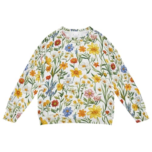 JUNZAN Flowers Daffodils Calendula Peonies White Kids Boys Sweatshirts Hoodies Long Sleeve Hoodie for Boys Athletic 4T