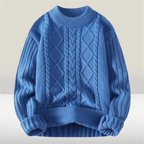 Men's Warm Pullovers Knitted Sweater Round Neck Vintage Harajuku Loose Solid Color Casual Winter Sweaters3