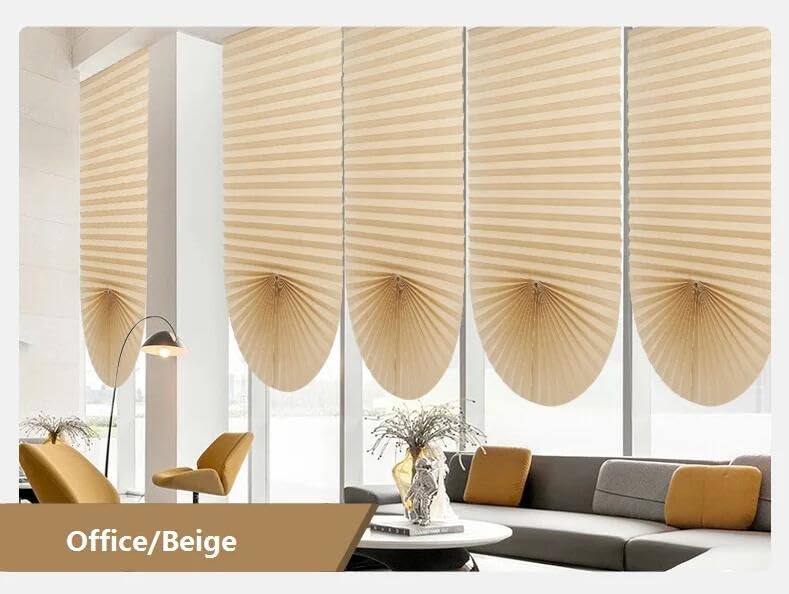 2Pcs Non-Woven Fabric Pleated Zebra Blinds Self-Adhesive Window Shade Blackout Curtain for Bedroom Living Room Blcony Office Decor (Champagne, 60 X 150cm/23.62 X 59.06)
