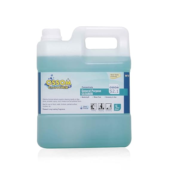 OSSOM S2.1 - All Purpose Cleaning Liquid 5Ltr | for Epoxy, Rubber, Laminated Floor Cleaning | Anti Slippery Formula for Kota Stone Polished Concentrate Daily Housekeeping Chemical