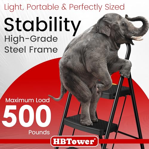 HBtower Step Ladder Sturdy, Heavy Duty Step Stool for Adults, Wide Anti-Slip Pedal Step Ladder Folding Step Stool for Home Kitchen Garage Outdoor (3 Step Ladder) - Image 4