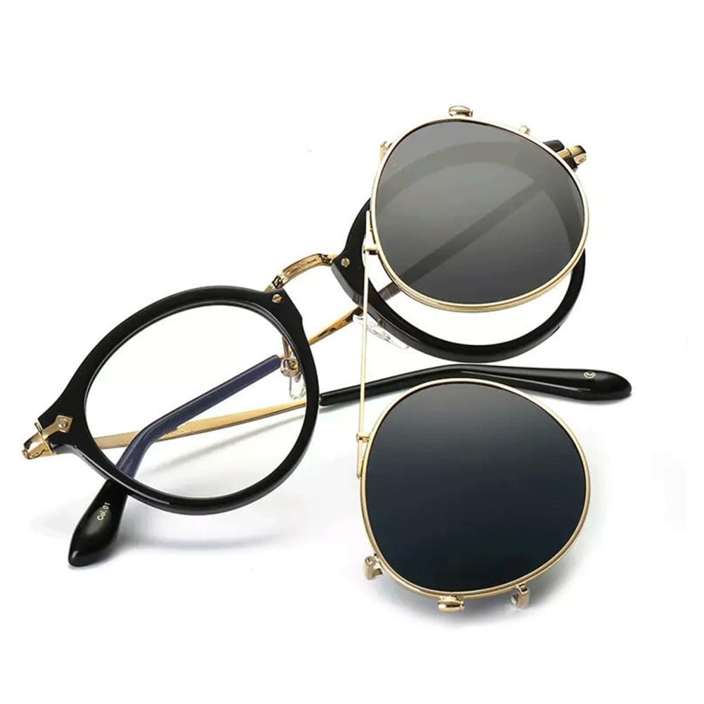Occhiali da sole rotondi retrò Steampunk con clip su occhiali da sole Uomo Donna Lenti rimovibili a doppio strato Tonalità staccabili Occhiali trasparenti con gambe cave