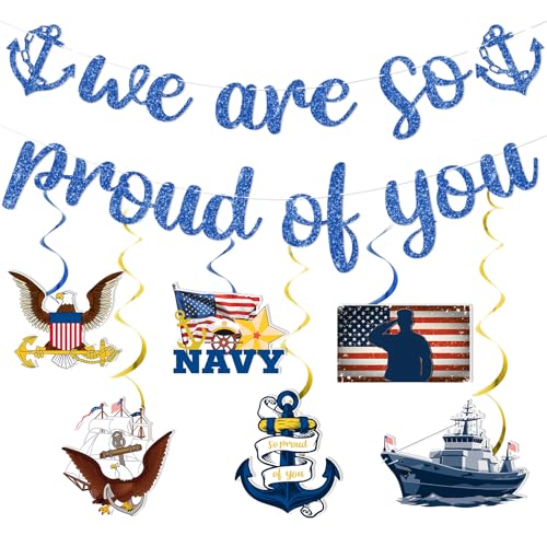 Navy Party Decorations - We Are So Proud of You Banner Military Decor Navy Bound Party Decorations for Birthday Party