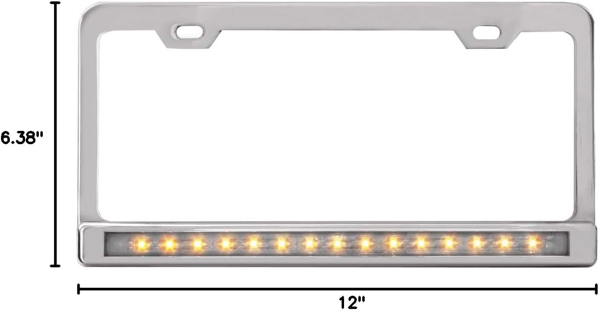 GG Grand General 60451 Amber/Clear Chrome 2 Holes License Frame w/12 inches Led & Chrome Plated Plastic Bezel