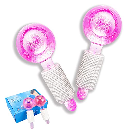 Smasener 2 uds Masaje de Hielo Bola, Rodillo Facial Ice Globes, Bola de Belleza de Hielo Facial, Masajeador Facial Para Piel Fría, reduce bolsas y arrugas (Empaquetado como un par, Rosa)