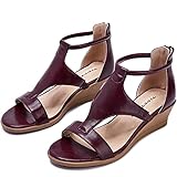 TINSTREE Women Wedge Sandal Comfort Ankle Strap Heeled Sandal Open Toe Sandals with Zipper