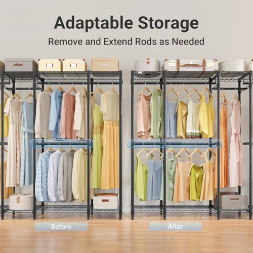 89.8" Vipek V50 Basic Expandable Clothes Rack w/ 5 Hanging Rods & 6 Wire Shelves (Black) - image 3