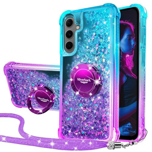Silverback for Samsung Galaxy S25 FE Case, Moving Liquid Holographic Glitter Case with Ring Stand, Girls Women Bling Diamond Slim Protective Case for Galaxy S25 FE - Purple by Silverback - Used condition - US$7.06