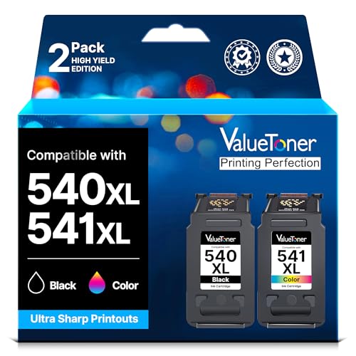 ValueToner 540 541 XL Cartucho de Tinta Compatible para Canon 540 541 PG 540XL CL 541XL para Canon Pixma TS5150 MG3650 MG3600 MX475 MX535 MG3500, 2 Pack (1Negro, 1Color)