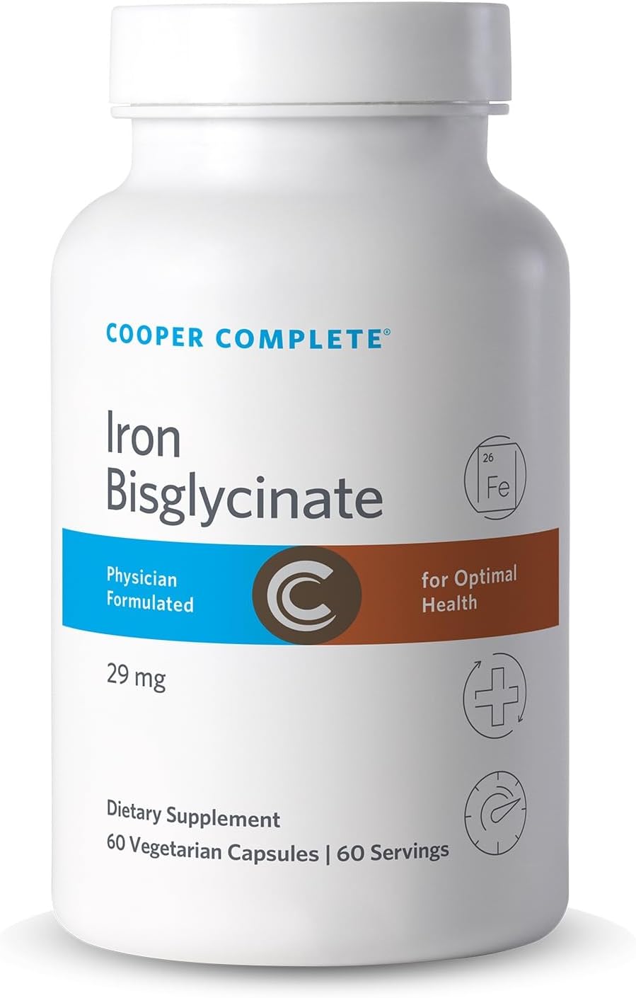 Cooper Complete Gentle Iron Bisglycinate 29 mg, 60 Capsules, Ferrochel for Energy & Blood Support†