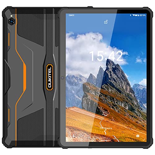 Tablette Tactile 10.1 Pouces, OUKITEL RT1 Grande Batterie 10000mAh, 8 Cœurs 4Go RAM+64Go ROM, 1920x1200 FHD+, Dual SIM 4G+5G WiFi, Caméra 16MP+16MP, Incassable Android 11, BT 5.0/OTG, Orange