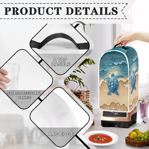 Image of Talayituse Beach Turtle Starfish Print Blender Dust Cover, Fingerprint Protection Cover for Stand Mixer or Coffee Machine, Home Kitchen Appliance Covers for Stain Dust Resistant Supplies