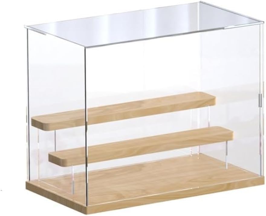 Clear Acrylic Display Case,With Wood Base,Showcase Dustproof Organizer Box for Collectibles Action Figures Pop Toys,Collectibles Dustproof Protection Store