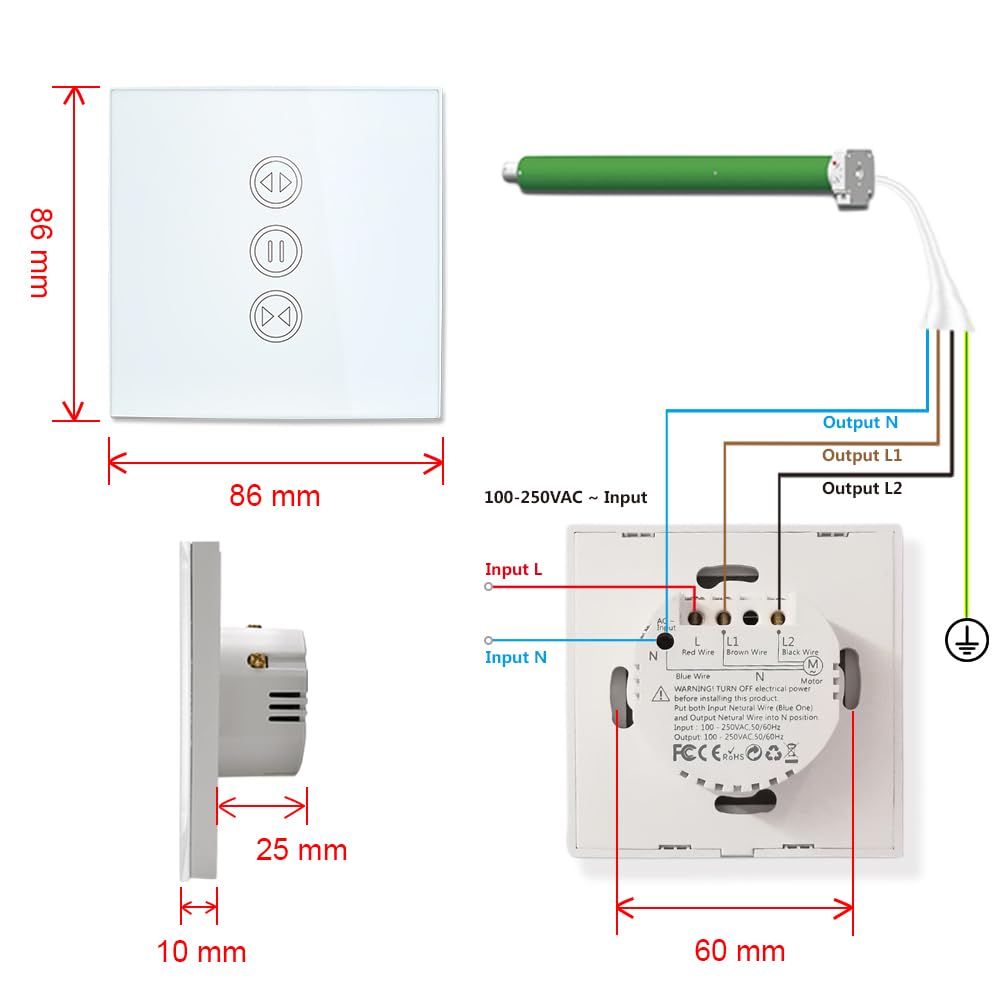 Interruttore Tapparelle WiFi,Interruttore WiFi Interruttore a tendina a rulli WiFi per tende motorizzata elettrica con telecomando(Remote and Switch)