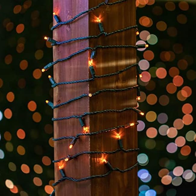 Novelty Lights 11ft 50 LED Amber Christmas Lights Outdoor/Indoor, 2.5 Spacing, Green Wire String Lights for Festive Xmas Lighting, IP55, UL Listed, Dimmable, Connectable