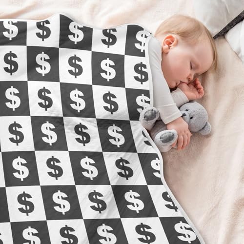 Image of Dollar Sign Black White Checkered Baby Swaddle Blanket for Boys and Girls, Muslin Baby Receiving Swaddle Blanket, Soft Cotton Nursery Swaddling Blankets for Newborn Toddler Infant