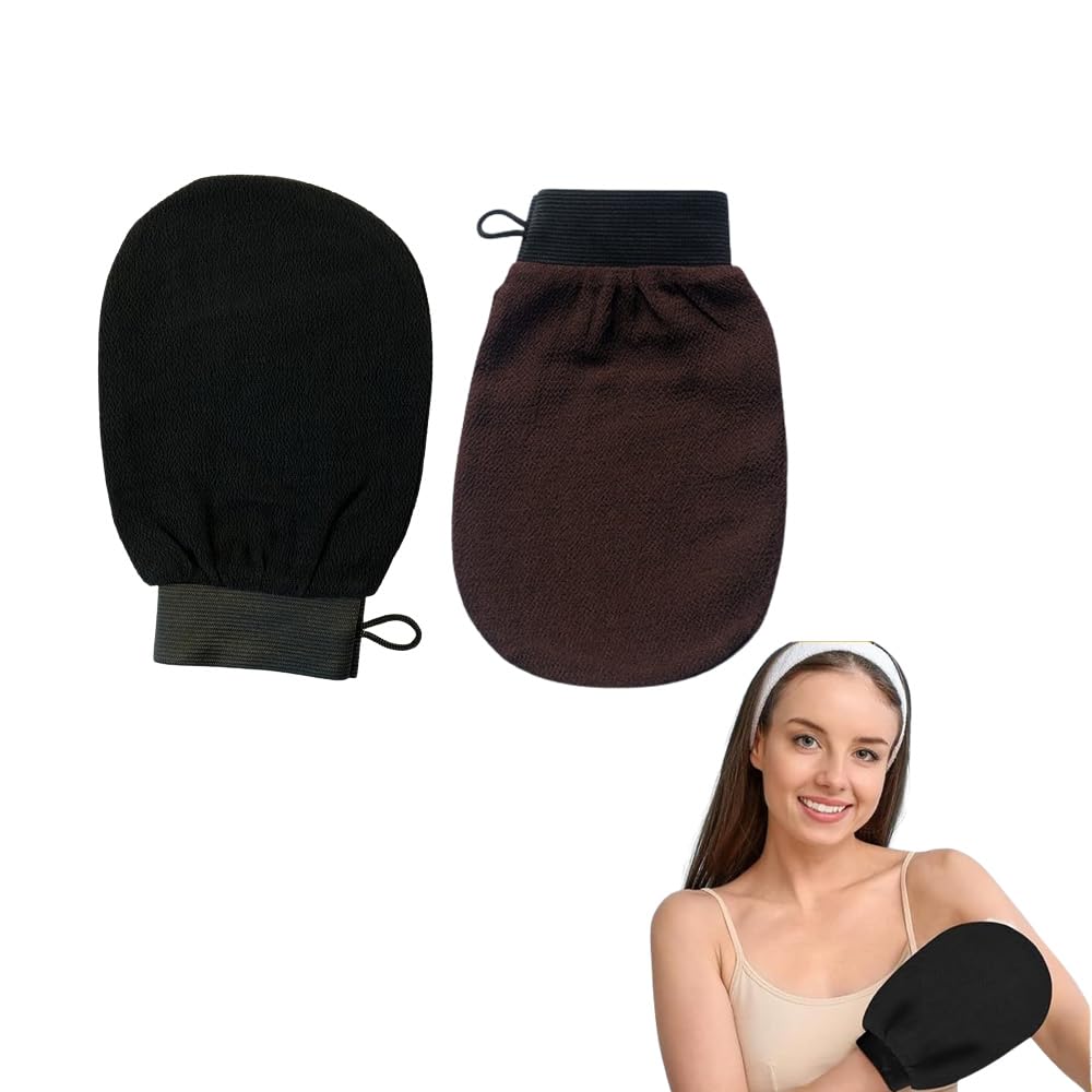 Kessa Exfoliating Glove, Kessa Glove, Zawina Morocco Exfoliating Glove, Exfoliating Gloves for Shower Reusable, Deep Exfoliating Gloves Dead Skin Remover, Double-Sided (Black+brown)