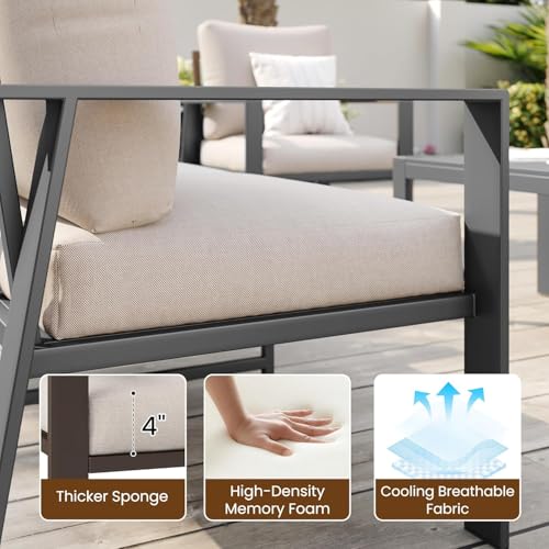 Image of Outdoor Loveseat with Coffee Table Small Furniture Aluminum Patio Love Seat Couch Outdoor Chairs with 4 inch Cushion Loveseats Sofa for Poolside,Balcony,Deck,Yard