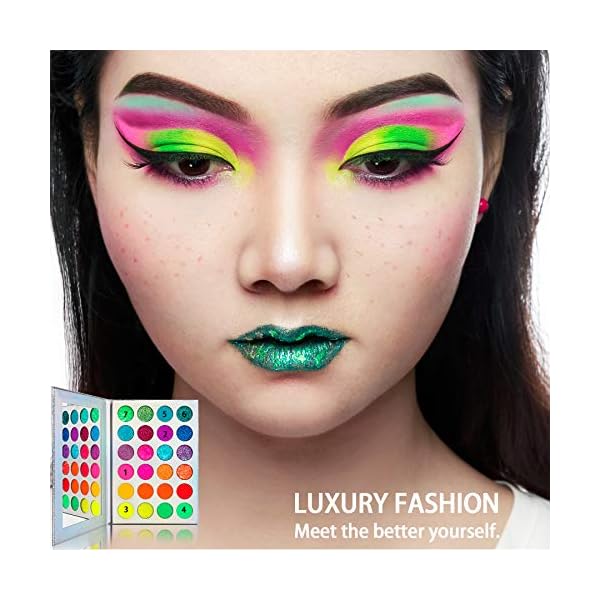 Afflano Neon Makeup Palette Eyeshadow, Glow in the Dark Neon Eyeshadow Palette Highly Pigmented, Neon Party UV Blacklight Eye Shadow Pallet, Red Orange Pink Pressed Glitter Eyes Makeup Palette