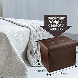 Ottoman Storage Ottoman Collapsible Ottoman with Storage Foot Rest Small Ottoman Foot Stools Brown L17W13H13inches
