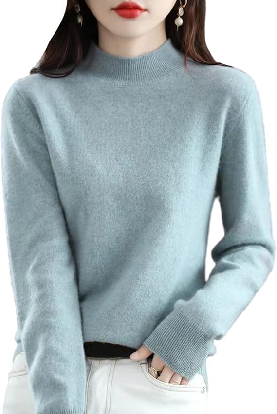 CUSON Cashmere Sweaters for Women, 100% Cashmere Long Sleeve Crew Neck Soft Warm Pullover Knit Jumpers (Sky Blue,X-Large)