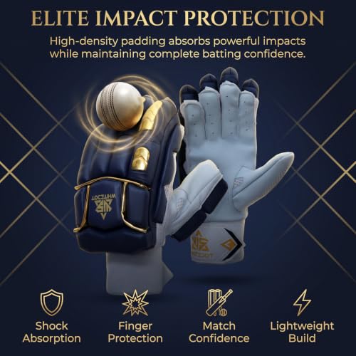 Image of Whitedot Quetzal Lovlon Cricket Batting Gloves, Navy Blue, Suitable for Professional Players (Youth /Medium, Right)