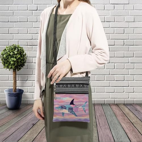 Abstract Shark Messenger Bag Small Ethnic Pattern Printed Adjustable Strap Crossbody Zipper Bag Abstract Shark Phone Bag Wallet Cute Shoulder Handbag for Women Friends -13