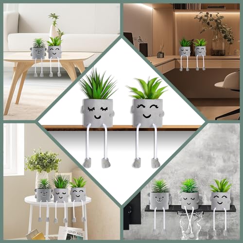 Duscdesp Artificial Potted Plant Set of 2 Cute Fake Succulent Plant with Hanging Leg artificial plants indoor Succulents Plants Decor for Home Office desk Bookshelf Bathroom desk decor (smile) - Cosy Home Interiors Duscdesp Artificial Potted Plant Set of 2 Cute Fake Succulent Plant with Hanging Leg artificial plants indoor Succulents Plants Decor for Home Office desk Bookshelf Bathroom desk decor (smile) - Image 4