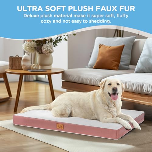 Image of Sunheir Washable Extra Large Dog Bed Covers Soft Plush Replacement, Waterproof Dog Bed Liner, Pet Bed Cover with Zipper 44x32x3 Inches, Pink, Cover Only