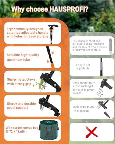 Image of Stand Up Weed Puller Tool with Adjustable Long Handle and 50L Garden Bag