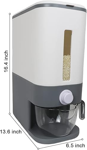 Miniatura 3 de J-hong Dispensador de arroz de 25 libras, contenedor de grano grande con tapa, cilindro de medición a prueba de humedad, dispensador de cereales