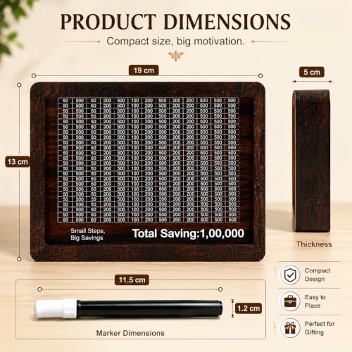 Image of PulGos Wooden Money Saving Box with Marker | 1,00,000 Goal Piggy Bank