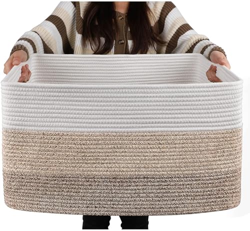 BUOAZR Cesto Ropa Sucia Trenzado de Algodón, 63L Cesto Colada con Asa, D55 x H30 CM Plegable Cestas de Lavandería, Cesta de Almacenamiento Grande, para Lavadero Habitación Infantil Salon Bañ(Marrón)