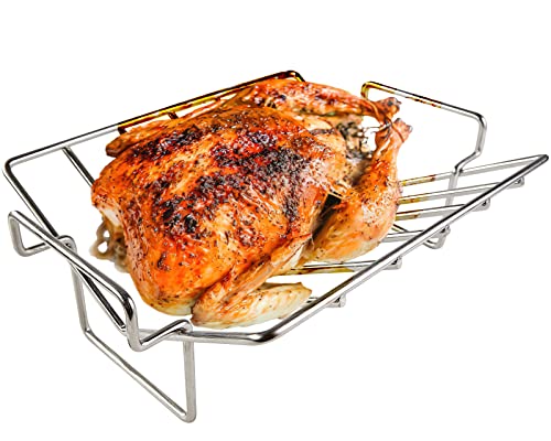 Stainless Steel V Rack for Roasting Turkey, Poultry Roaster Rack for Smoking and Grilling - Multi-use BBQ Rib Rack for Green Egg - Easy to Clean, Non-toxic, Dishwasher Safe, 13.7x10x4.7Inch