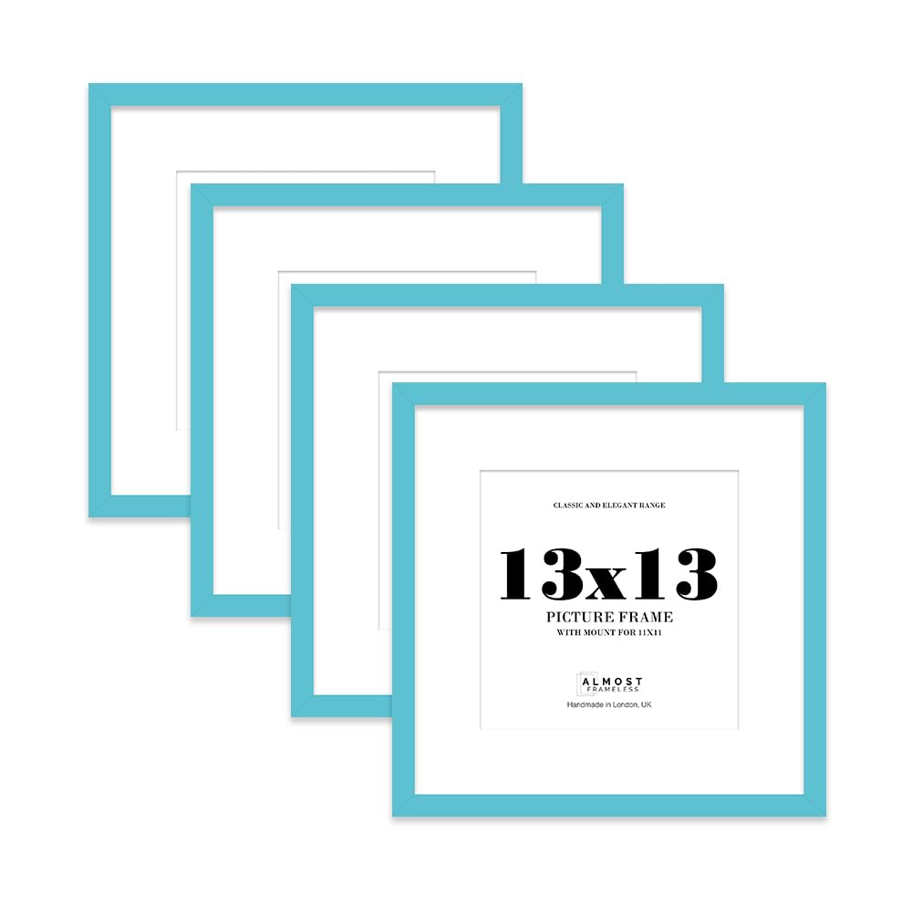 13x13 Turquoise Picture Frame with Mount for 11x11 Photos, Prints - Modern Square Wall Frame, Set of 4