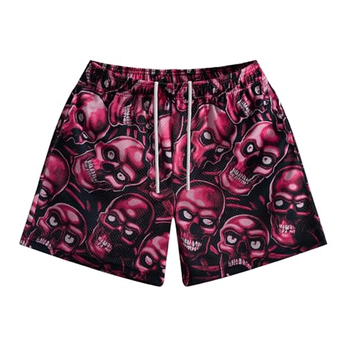 MECH-ENG Men's Athletic Running Shorts Street Graphic Shorts Casual Workout Mesh Drawstring Shorts(Red Large)