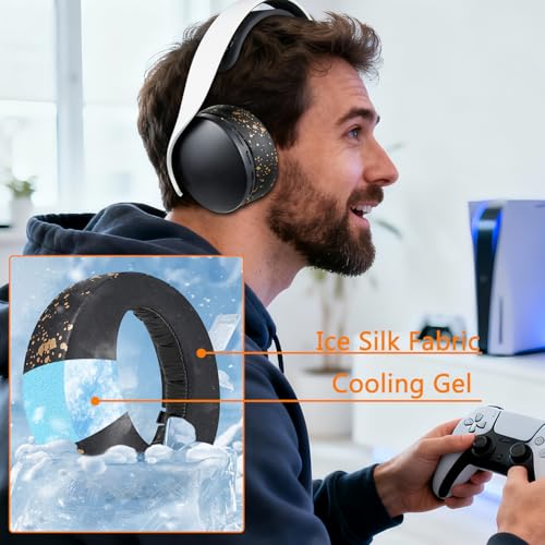 Image of SOULWIT Cooling Gel Earpads Cushions Replacement for Sony PlayStation 5 Pulse PS5 3D Wireless Headset, Ear Pads Cushions with Noise Isolation Foam - CG Black Gold