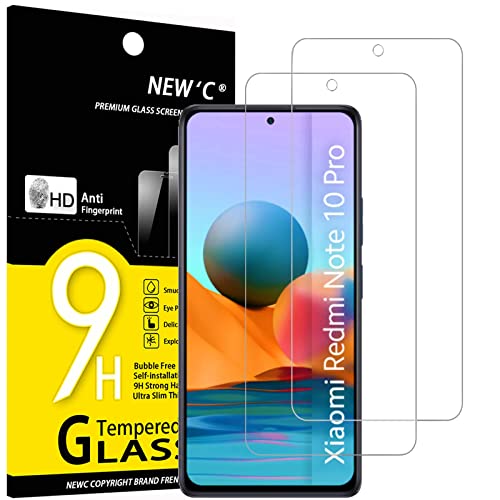 NEWC 2 Stück für Xiaomi Redmi Note 10 Pro 10 Pro Max 4G für Panzerglas Frei von Kratzern 9H Härte HD Displayschutzfolie 0.33mm Ultra-klar Ultrabeständig