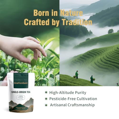 Image of ZenVerdant Yunnan Loose Leaf Black Tea, Dian Hong, 10oz | Distinctive Chinese Highland Black Tea with Balanced Honey Sweetness & Gentle Fruit Undertones