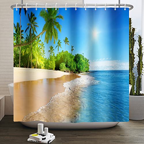 LFEEY Ocean Beach Themed Shower Curtain Scenic Blue Sky Seaside Cool